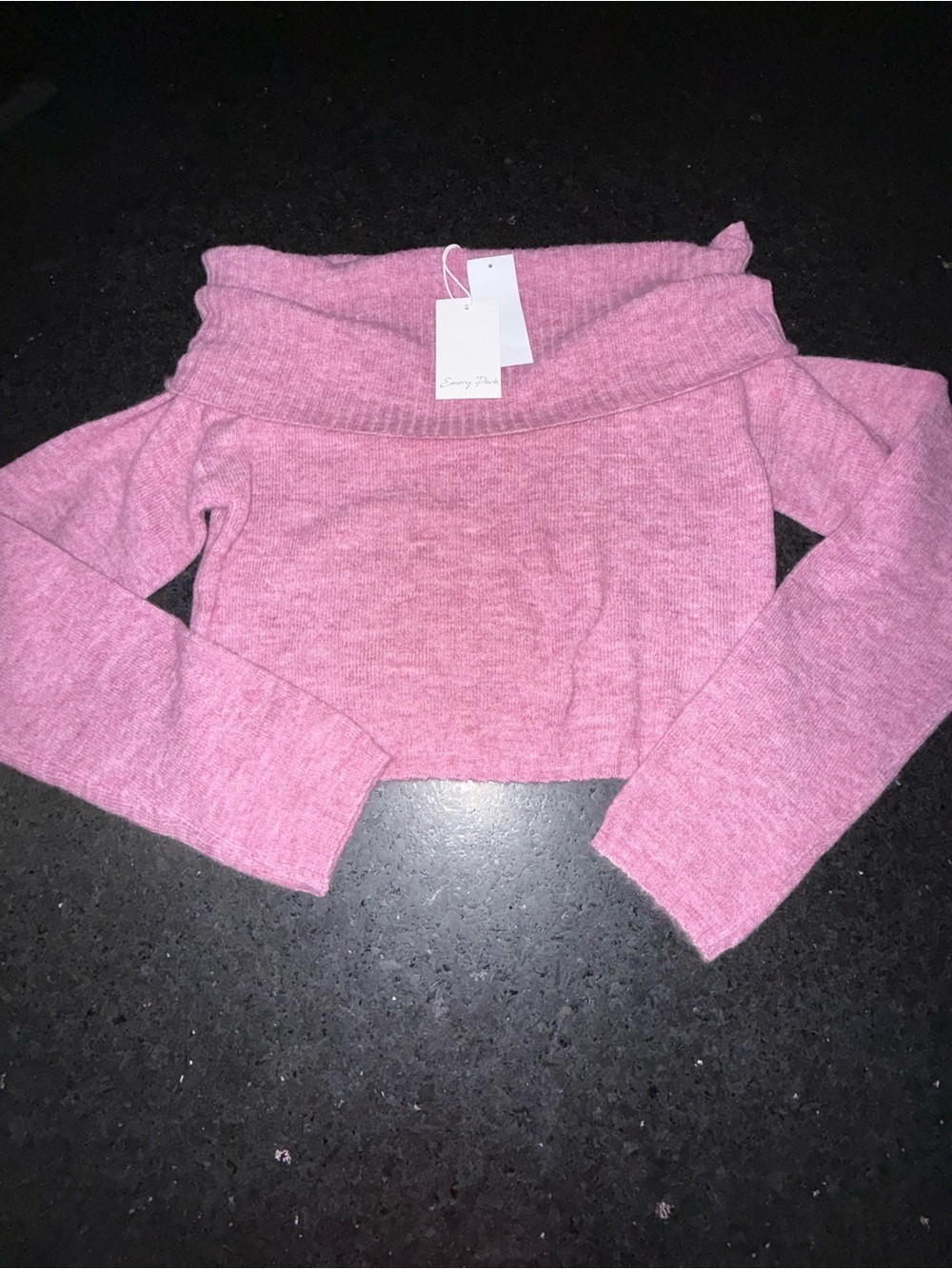 NEW emory park Off-the-Shoulder Foldover Sweater in Mauve Pink SZ L NWT
